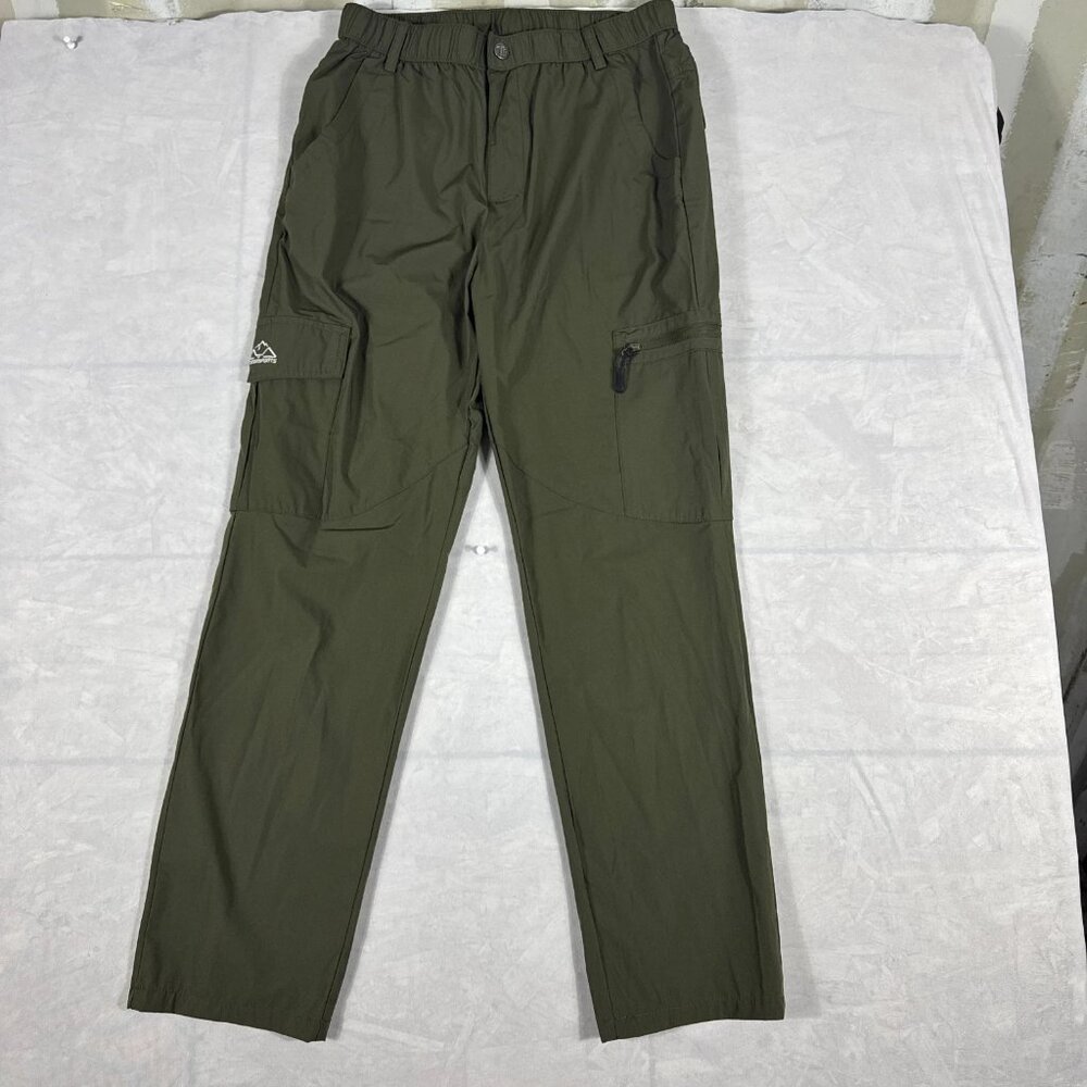 Outdoor Sports Cargo Pants Mens Green Zipper Utility Pockets Comfort‎ Size L